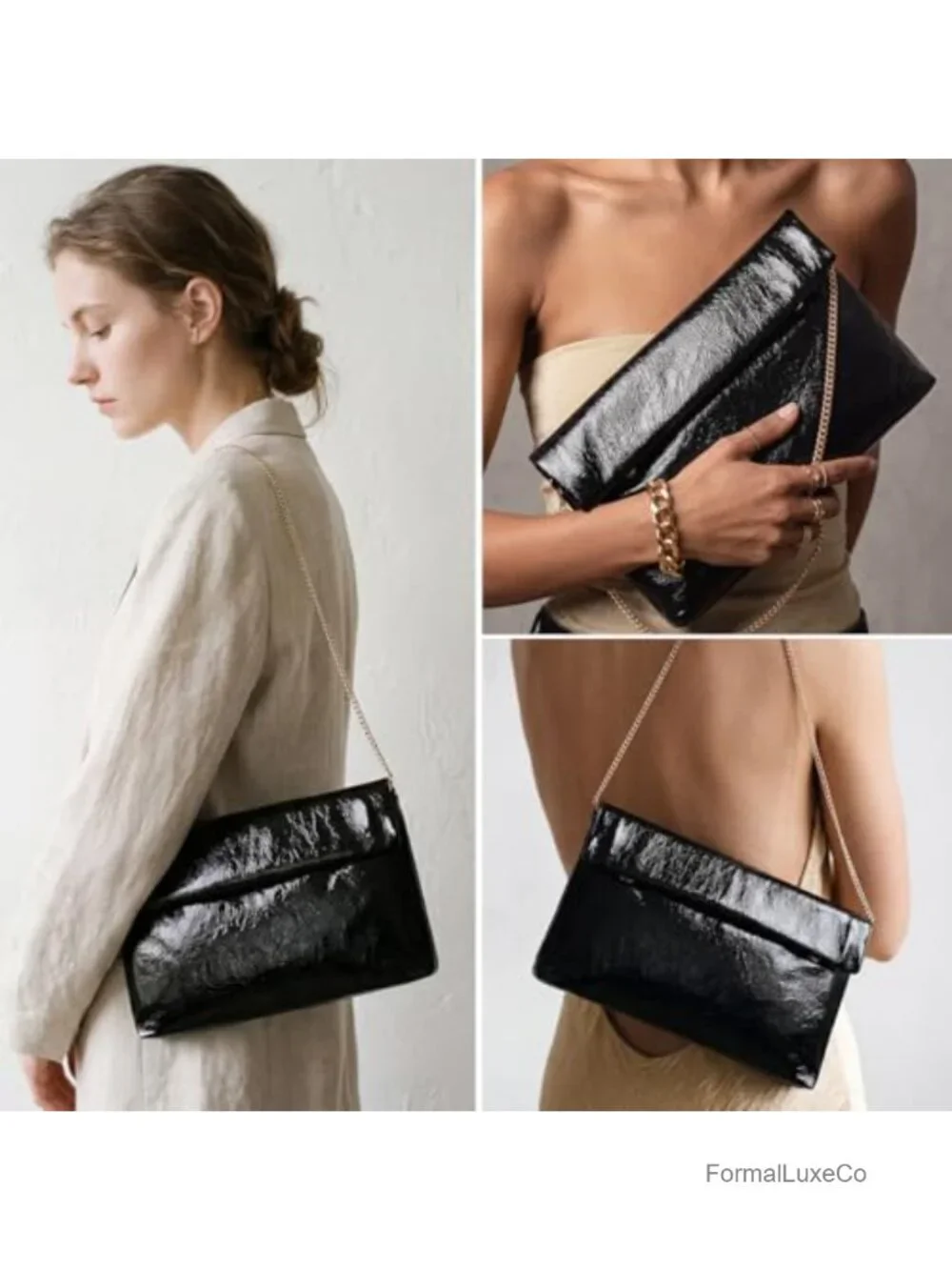Women's Metallic Crinkled Faux Leather Fold-over Clutch Purse
